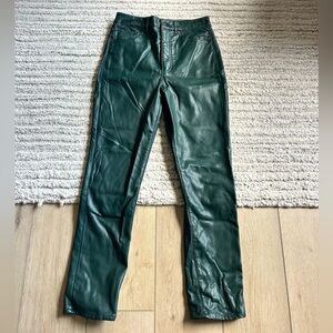 Express Forest Green Slim High Rise Leather Pants. Size 4